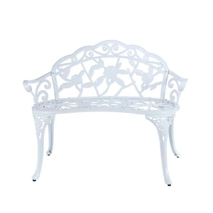 Patio Garden Bench Metal Park Bench Cast Aluminum Outdoor Furniture with Floral Rose for Patio,Park,Lawn,Yard (White) Patio Garden Bench Metal Park Bench Cast Aluminum Outdoor Furniture with Floral Rose for Patio,Park,Lawn,Yard (White)