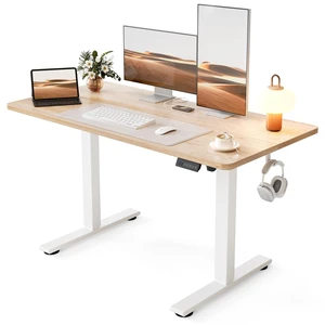 Standing Desk, 48x24 Inches Sit Stand Home Office Desk, Electric Stand up Desk, Adjustable Desk with Splice Board, White Frame/Maple Top Standing Desk, 48x24 Inches Sit Stand Home Office Desk, Electric Stand up Desk, Adjustable Desk with Splice Board, White Frame/Maple Top