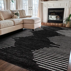 Bohemian Stripe Stain Resistant High Traffic Area Rug Black 5' x 7' | Fade Resistant, Living Room, Bedroom, Dining Room, Home Office, Kitchen, Entryway, Hallway, Nursery, Kids Room Bohemian Stripe Stain Resistant High Traffic Area Rug Black 5' x 7' | Fade Resistant, Living Room, Bedroom, Dining Room, Home Office, Kitchen, Entryway, Hallway, Nursery, Kids Room