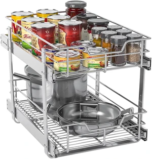 Pull Out Cabinet Organizer,17¾'' Slide Out Kitchen Organizers and Storage | Heavy Duty Drawer Cupboard Storage Basket, Smooth Sliding, Chrome Finish (2-Tiers-17¾''W×22D) Pull Out Cabinet Organizer,17¾'' Slide Out Kitchen Organizers and Storage | Heavy Duty Drawer Cupboard Storage Basket, Smooth Sliding, Chrome Finish (2-Tiers-17¾''W×22D)
