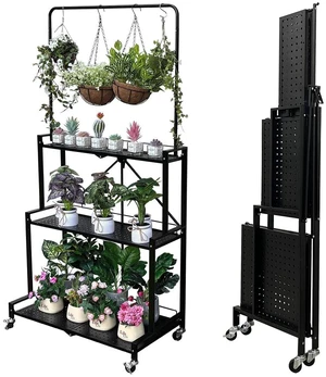 Foldable 4-Tier Plant Stand With Wheels Indoor Outdoor Black | Hanging Plant Shelf No Assembly Required Pot Placement Area Sturdy Fall Prevention Storage Shelf Flower Pot Stand Foldable 4-Tier Plant Stand With Wheels Indoor Outdoor Black | Hanging Plant Shelf No Assembly Required Pot Placement Area Sturdy Fall Prevention Storage Shelf Flower Pot Stand
