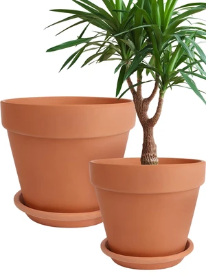 Terracotta Pot with Saucer 10&12 Inch - Ceramic Clay Pot for Plants with Drainage Hole, Large Terra Cotta Flower Planter with Tray for Indoor Outdoor Plants Terracotta Pot with Saucer 10&12 Inch - Ceramic Clay Pot for Plants with Drainage Hole, Large Terra Cotta Flower Planter with Tray for Indoor Outdoor Plants