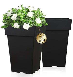 20 Inch Tall Planters for Outdoor Indoor Plants, Set of 2 Large Plastic Plant Pots Flower Pot Outdoor Planter for Front Porch Door Balcony Deck with Drainage, with Removable Wheel, Black 20" 20 Inch Tall Planters for Outdoor Indoor Plants, Set of 2 Large Plastic Plant Pots Flower Pot Outdoor Planter for Front Porch Door Balcony Deck with Drainage, with Removable Wheel, Black 20"