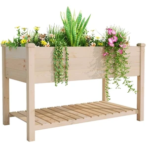 Outdoor Wood Raised Garden Bed, Elevated Reinforced Large Planter Box with Storage Shelf for Vegetable Flower Backyard Patio Gardening Balcony (48L, Natural Wood) Outdoor Wood Raised Garden Bed, Elevated Reinforced Large Planter Box with Storage Shelf for Vegetable Flower Backyard Patio Gardening Balcony (48L, Natural Wood)