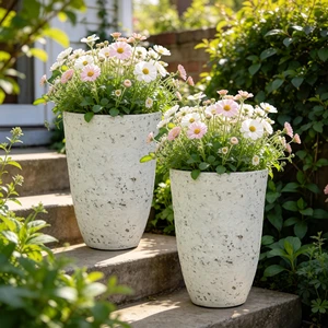 19.5" Resin Tall Planters for Outdoor Plants, Set of 2 Flower Pots | Country White Large Outdoor Planters With Birch Bark Texture, Heavy-Duty, Weather-Resistant For Year Round Indoor Outdoor Use 19.5" Resin Tall Planters for Outdoor Plants, Set of 2 Flower Pots | Country White Large Outdoor Planters With Birch Bark Texture, Heavy-Duty, Weather-Resistant For Year Round Indoor Outdoor Use