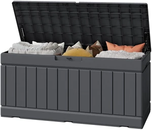 Outdoor Storage Box 82 Gallon Storage Bin with Lid for Patio Furniture, Garden Tools, Pool Supplies, Waterproof and UV Resistant, Lockable, Gray Outdoor Storage Box 82 Gallon Storage Bin with Lid for Patio Furniture, Garden Tools, Pool Supplies, Waterproof and UV Resistant, Lockable, Gray