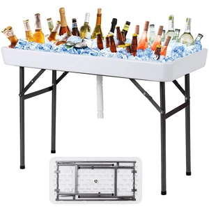 Folding Ice Table with Drain, 4 ft Portable Cooler with Removable Skirt, No Assembly, Fill and Chill Table for Food Drink Beverage, Foldable Party Ice Bin for Camping BBQ Outdoor, White Folding Ice Table with Drain, 4 ft Portable Cooler with Removable Skirt, No Assembly, Fill and Chill Table for Food Drink Beverage, Foldable Party Ice Bin for Camping BBQ Outdoor, White