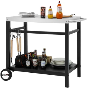 Dining Cart Table with Double-Shelf PC3401S (Silver) | Movable Stainless Steel Flattop Grill Cart, Hooks, Side Handle, Multifunctional Dining Cart Table with Double-Shelf PC3401S (Silver) | Movable Stainless Steel Flattop Grill Cart, Hooks, Side Handle, Multifunctional