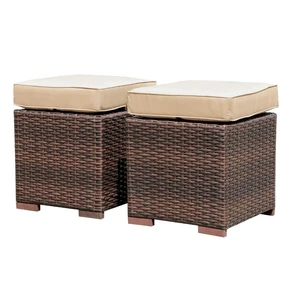 2 Pieces Assembled Outdoor Patio Ottoman, Dark Brown Wicker,Beige | Indoor Outdoor All-Weather Rattan Footstool Footrest Seat, No Assembly Required, Patio Ottoman for Garden, Backyard, Porch 2 Pieces Assembled Outdoor Patio Ottoman, Dark Brown Wicker,Beige | Indoor Outdoor All-Weather Rattan Footstool Footrest Seat, No Assembly Required, Patio Ottoman for Garden, Backyard, Porch