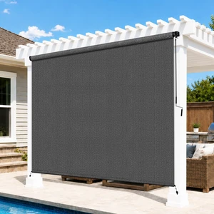 7'W x 8'H Gray Patio Shades Roll up Outdoor Roller Shade Crank Wand Blind Cordless, 90% UV Blocking & Privacy Protection for Porch|Gazebo|Pergola|Backyard (2 Splicing Tube, 1 Fabric) 7'W x 8'H Gray Patio Shades Roll up Outdoor Roller Shade Crank Wand Blind Cordless, 90% UV Blocking & Privacy Protection for Porch|Gazebo|Pergola|Backyard (2 Splicing Tube, 1 Fabric)