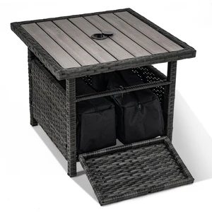 22" Gray Wicker Patio Umbrella Side Table with 2 Weight Bags | All Weather Rattan Table With Umbrella Hole; Stable Weight Bags; Fit Deck, Yard, Poolside, Porch Outdoor Use 22" Gray Wicker Patio Umbrella Side Table with 2 Weight Bags | All Weather Rattan Table With Umbrella Hole; Stable Weight Bags; Fit Deck, Yard, Poolside, Porch Outdoor Use