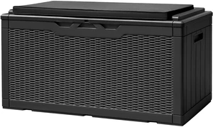 100 Gallon Deck Box Waterproof Outdoor Storage Box with Cushion | Resin Large Outdoor Storage Bench Cabinet Lockable for Outside, Patio Furniture, Garden Tools 100 Gallon Deck Box Waterproof Outdoor Storage Box with Cushion | Resin Large Outdoor Storage Bench Cabinet Lockable for Outside, Patio Furniture, Garden Tools