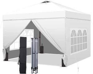 10x10 Pop Up Canopy Tent with 4 Sidewalls, Easy Set up, Outdoor Silver Coated Beach Gazebos, Carpas with 4 Sandbags, for Events, Parties,Camping,White. 10x10 Pop Up Canopy Tent with 4 Sidewalls, Easy Set up, Outdoor Silver Coated Beach Gazebos, Carpas with 4 Sandbags, for Events, Parties,Camping,White.