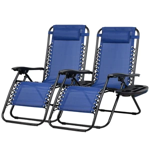 Set of 2 Relaxing Recliners Patio Chairs Adjustable Steel Mesh Zero Gravity Lounge Chair Beach Chairs with Pillow and Cup Holder (Blue) Set of 2 Relaxing Recliners Patio Chairs Adjustable Steel Mesh Zero Gravity Lounge Chair Beach Chairs with Pillow and Cup Holder (Blue)