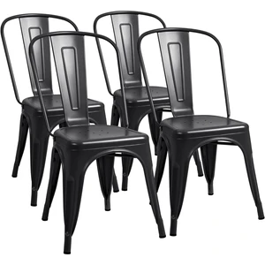Metal Dining Chair Indoor-Outdoor Use Stackable Classic Trattoria Chair Chic Dining Bistro Cafe Side Metal Chairs Set of 4 (Black) Metal Dining Chair Indoor-Outdoor Use Stackable Classic Trattoria Chair Chic Dining Bistro Cafe Side Metal Chairs Set of 4 (Black)