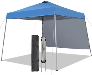 10X10 Slant Legs Pop Up Canopy Tent with 1 Sidewall | 10x10FT Base 8x8FT Top Portable Outdoor Shelter with Carrying Bag for Patio Garden Deck 10X10 Slant Legs Pop Up Canopy Tent with 1 Sidewall | 10x10FT Base 8x8FT Top Portable Outdoor Shelter with Carrying Bag for Patio Garden Deck