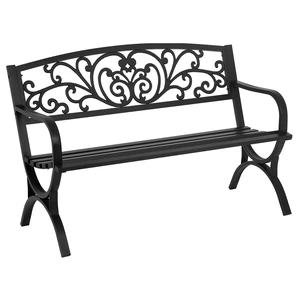 Patio Garden Bench 50 inch Outdoor Metal Loveseat Chairs with Armrests Slatted Seat and w/Floral Design Backrest for Park, Yard, Porch, Lawn, Balcony, Backyard, Black Patio Garden Bench 50 inch Outdoor Metal Loveseat Chairs with Armrests Slatted Seat and w/Floral Design Backrest for Park, Yard, Porch, Lawn, Balcony, Backyard, Black
