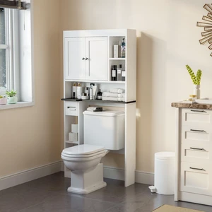 Over The Toilet Storage Cabinet with 7 Shelves, Imitation Walnut Grain Above Toilet Bathroom Organizer with Toilet Paper Holder Stand, Space Saver for Restroom, Laundry, Bathroom (White) Over The Toilet Storage Cabinet with 7 Shelves, Imitation Walnut Grain Above Toilet Bathroom Organizer with Toilet Paper Holder Stand, Space Saver for Restroom, Laundry, Bathroom (White)