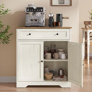 Buffet Cabinet, Sideboard, 2 Doors, 28.4 x 15.8 x 31.5 Inches | Farmhouse Coffee Bar Cabinet with 1 Drawer, Adjustable Shelves, Rustic White and Honey Brown, SIREN Collection ULSC521WJ01S Buffet Cabinet, Sideboard, 2 Doors, 28.4 x 15.8 x 31.5 Inches | Farmhouse Coffee Bar Cabinet with 1 Drawer, Adjustable Shelves, Rustic White and Honey Brown, SIREN Collection ULSC521WJ01S