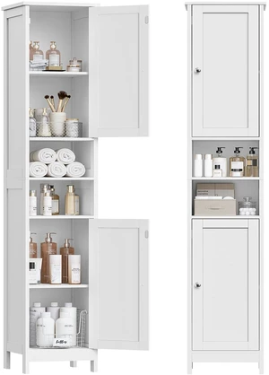 67" Tall Bathroom Cabinet with Adjustable Shelves and Doors, Narrow Bathroom Storage Cabinet for Small Space, Living Room, Entryway, Kitchen, White 67" Tall Bathroom Cabinet with Adjustable Shelves and Doors, Narrow Bathroom Storage Cabinet for Small Space, Living Room, Entryway, Kitchen, White