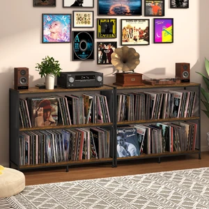 3-Tier Vinyl Record Storage: Vintage Player Table with Spacious Storage - Up to 450 Records, Turntable Stand with Adjustable Dividers, Extra Top Surface for Audio Equipment, Perfect for Living Room 3-Tier Vinyl Record Storage: Vintage Player Table with Spacious Storage - Up to 450 Records, Turntable Stand with Adjustable Dividers, Extra Top Surface for Audio Equipment, Perfect for Living Room