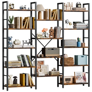 Triple Column 5 Tier Bookshelf, Industrial Large Bookcase Display Shelves, Large Etagere Bookshelf, Wide Book Shelf Book Case for Home & Office, Rustic Brown Triple Column 5 Tier Bookshelf, Industrial Large Bookcase Display Shelves, Large Etagere Bookshelf, Wide Book Shelf Book Case for Home & Office, Rustic Brown