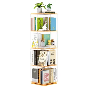 Rotating Bookshelf, 360 Degree Revolving Bookcase, 4-Tier Spinning Bookshelf, Clear Acrylic & Solid Wood Rotating Bookcase for Kids Playroom, Bedroom and Living Room, Square Rotating Bookshelf, 360 Degree Revolving Bookcase, 4-Tier Spinning Bookshelf, Clear Acrylic & Solid Wood Rotating Bookcase for Kids Playroom, Bedroom and Living Room, Square