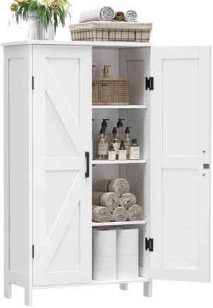 43.3" H Farmhouse Bathroom Storage Cabinet with Adjustable Shelves | Freestanding Storage Cabinet with Barn Doors for Bathroom, Kitchen, Living Room, Dining Room & Entryway, White 43.3" H Farmhouse Bathroom Storage Cabinet with Adjustable Shelves | Freestanding Storage Cabinet with Barn Doors for Bathroom, Kitchen, Living Room, Dining Room & Entryway, White