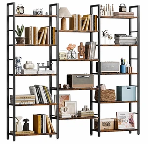 Triple 5 Tier Bookshelf, Industrial Large Bookcase with 14 Open Display Shelves, Large Etagere Bookshelf,Wide Book Shelf Book Case for Home & Office, Brown Triple 5 Tier Bookshelf, Industrial Large Bookcase with 14 Open Display Shelves, Large Etagere Bookshelf,Wide Book Shelf Book Case for Home & Office, Brown