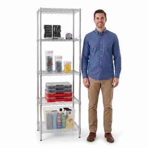 5-Tier Deep Shelf, 250 lb/Shelf, NSF, Chrome, 24x18x72 in | Deep 18-inch shelves fit sheet pans, mixing bowls and bulk food containers 5-Tier Deep Shelf, 250 lb/Shelf, NSF, Chrome, 24x18x72 in | Deep 18-inch shelves fit sheet pans, mixing bowls and bulk food containers