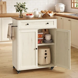 Mobile Kitchen Wooden Island Cart with Storage for Dining Room | Portable Mobile Cart on Wheels , 15.8 x 30.9 x 35.1 Inches, Rustic White and Honey Brown, SIREN Collection UKKI009WJ01S Mobile Kitchen Wooden Island Cart with Storage for Dining Room | Portable Mobile Cart on Wheels , 15.8 x 30.9 x 35.1 Inches, Rustic White and Honey Brown, SIREN Collection UKKI009WJ01S