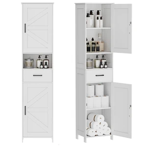 67" H Tall Bathroom Storage Cabinet with Barn Doors and Drawer | Narrow Storage Unit with Adjustable Shelves, Floor Cabinet for Bathroom, Living Room, Entryway or Kitchen, White, 15.7" W 67" H Tall Bathroom Storage Cabinet with Barn Doors and Drawer | Narrow Storage Unit with Adjustable Shelves, Floor Cabinet for Bathroom, Living Room, Entryway or Kitchen, White, 15.7" W