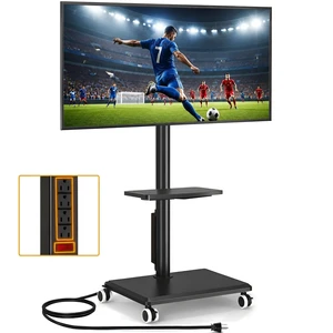 Rolling TV Stand with Power Outlet for 32-60 inch TVs | Swivel Height Adjustable TV Cart with Power Outlet & Shelf, Holds 88lbs, Black for Bedroom Living Room Office Rolling TV Stand with Power Outlet for 32-60 inch TVs | Swivel Height Adjustable TV Cart with Power Outlet & Shelf, Holds 88lbs, Black for Bedroom Living Room Office