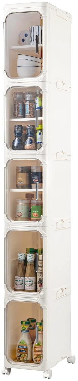 5-Tier Narrow Storage Cabinet Slim Bathroom Tall Skinny OrganizerBeige | Foldable Storage Cabinet with Lockable Rolling Wheels Magnetic Clear Door Adjustable Detachable Shelves For Narrow Space 5-Tier Narrow Storage Cabinet Slim Bathroom Tall Skinny OrganizerBeige | Foldable Storage Cabinet with Lockable Rolling Wheels Magnetic Clear Door Adjustable Detachable Shelves For Narrow Space