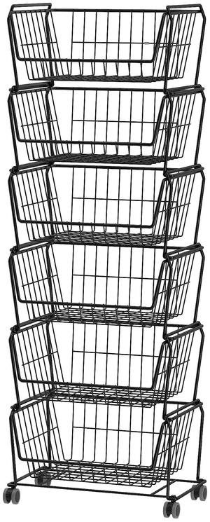 6-Tier Tall Stackable Wire Storage Baskets with Wheels, Vertical Metal Rolling Utility Cart, High Capacity Produce Basket for Kitchen Pantry, Snack Organizer, Matte Black 6-Tier Tall Stackable Wire Storage Baskets with Wheels, Vertical Metal Rolling Utility Cart, High Capacity Produce Basket for Kitchen Pantry, Snack Organizer, Matte Black