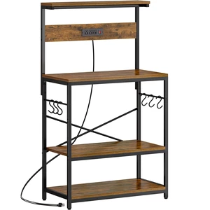 Bakers Rack with Power Outlets, Microwave Stand, 31.5 X 16.5 Inch Larger Desktop, Kitchen Storage Rack with Adjustable Middle Shelf, 6 S-Shaped Hooks, Coffee Bar Stand, Rustic Brown Bakers Rack with Power Outlets, Microwave Stand, 31.5 X 16.5 Inch Larger Desktop, Kitchen Storage Rack with Adjustable Middle Shelf, 6 S-Shaped Hooks, Coffee Bar Stand, Rustic Brown