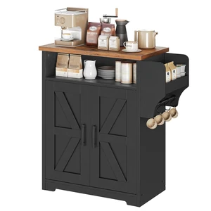 Coffee Bar Cabinet, Kitchen Island with Storage, Farmhouse Sideboard Buffet Cabinet with Dual-Purpose Floating Shelf and Hooks, for Restaurant, Living Room, Rustic Brown KF22BR Coffee Bar Cabinet, Kitchen Island with Storage, Farmhouse Sideboard Buffet Cabinet with Dual-Purpose Floating Shelf and Hooks, for Restaurant, Living Room, Rustic Brown KF22BR