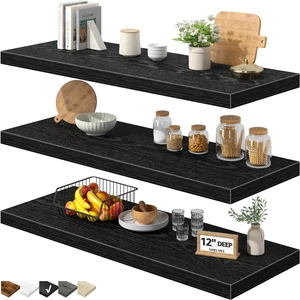12" Deep Floating Shelves for Wall (Black, Set of 3, 35.4" x 12") | Extra Deep Bookshelf for Farmhouse Decor, Bathroom Bedroom Kitchen Living Room, Renter Friendly (026-90B3) 12" Deep Floating Shelves for Wall (Black, Set of 3, 35.4" x 12") | Extra Deep Bookshelf for Farmhouse Decor, Bathroom Bedroom Kitchen Living Room, Renter Friendly (026-90B3)