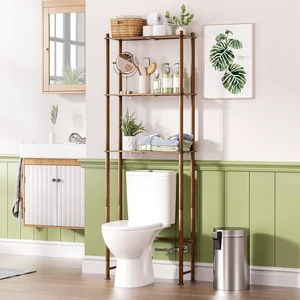 Bamboo Over The Toilet Storage Shelf, 3-Tier Over Toilet Bathroom Organizer Rack, Bathroom Shelves Over Toilet, Space Saver, Walnut Brown Bamboo Over The Toilet Storage Shelf, 3-Tier Over Toilet Bathroom Organizer Rack, Bathroom Shelves Over Toilet, Space Saver, Walnut Brown