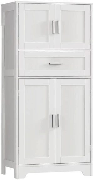 Bathroom Storage Cabinet with Adjustable Shelf & Large Drawer | Tall Storage Cabinet with 4 Doors, Kitchen Pantry Storage Cabinets, for Living Room, Dining Room, Entryway, White Bathroom Storage Cabinet with Adjustable Shelf & Large Drawer | Tall Storage Cabinet with 4 Doors, Kitchen Pantry Storage Cabinets, for Living Room, Dining Room, Entryway, White