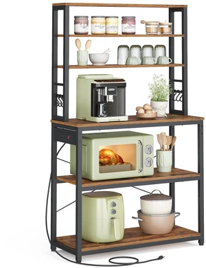 Coffee Bar, 31.5 Inches 6-Tier Baker's Rack with 6 Hooks | Modern Basic Microwave Stand, 31.5 x 15.8 x 65.8 Inches, Rustic Brown and Ink Black, BARNET Collection UKKS119K01 Coffee Bar, 31.5 Inches 6-Tier Baker's Rack with 6 Hooks | Modern Basic Microwave Stand, 31.5 x 15.8 x 65.8 Inches, Rustic Brown and Ink Black, BARNET Collection UKKS119K01