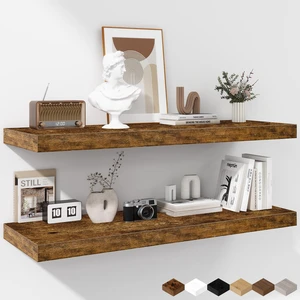 Floating Shelves - 2 Pack 12 Inch Rustic Wooden Wall Shelves - Extra Deeper & Thicker Wall Mounted Storage Shelf for Living Room, Kitchen, Farmhouse - 36" W x 12" D x 1.8" H - Brown Floating Shelves - 2 Pack 12 Inch Rustic Wooden Wall Shelves - Extra Deeper & Thicker Wall Mounted Storage Shelf for Living Room, Kitchen, Farmhouse - 36" W x 12" D x 1.8" H - Brown