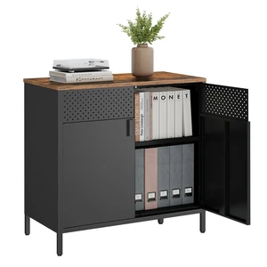 Storage Cabinet, Sideboard with Adjustable Shelves | 31.5-Inch Metal Cabinet, Magnetic Closure, Steel Frame, Black, BRAVON Collection ULSC102B01 Storage Cabinet, Sideboard with Adjustable Shelves | 31.5-Inch Metal Cabinet, Magnetic Closure, Steel Frame, Black, BRAVON Collection ULSC102B01