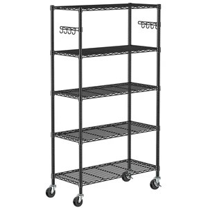 5-Tier Rolling Storage Shelf with Wheels, Metal Wire Shelving Unit | Adjustable Shelves, Rolling Casters, Easy Setup, NSF Certified, for Kitchen Garage Pantry Basement, Black, 14D x 36W x 75H 5-Tier Rolling Storage Shelf with Wheels, Metal Wire Shelving Unit | Adjustable Shelves, Rolling Casters, Easy Setup, NSF Certified, for Kitchen Garage Pantry Basement, Black, 14D x 36W x 75H