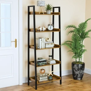 5-Tier Ladder Shelf, 67 Inch Tall Open Floor Standing Bookshelf | Wooden Display Shelves with Metal Frame, for Living Room, Home Office, Rustic Brown 5-Tier Ladder Shelf, 67 Inch Tall Open Floor Standing Bookshelf | Wooden Display Shelves with Metal Frame, for Living Room, Home Office, Rustic Brown