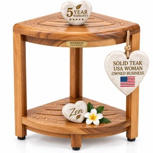 2-Tier Teak Corner Shower Shelf with Foot Rest for Bathroom | Solid teak corner shower shelf crafted from sustainably sourced teak with natural water resistance for lasting durability. 2-Tier Teak Corner Shower Shelf with Foot Rest for Bathroom | Solid teak corner shower shelf crafted from sustainably sourced teak with natural water resistance for lasting durability.