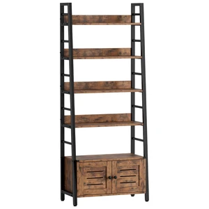 4 Tier Ladder Bookcase with Louvered Doors Rustic Brown | Bookshelf, Ladder Shelf,bottom cabinet,anti tip kit, for Bedroom, Living Room, Home Office 4 Tier Ladder Bookcase with Louvered Doors Rustic Brown | Bookshelf, Ladder Shelf,bottom cabinet,anti tip kit, for Bedroom, Living Room, Home Office