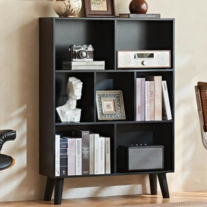 Cube Bookshelf, Mid-Century Modern Book Shelf with Legs, Black | 3 Tier Bookcase, Rustic Wood Bookshelves Freestanding Small Storage Organizer, Open Shelves for Bedroom, Living Room, Office Cube Bookshelf, Mid-Century Modern Book Shelf with Legs, Black | 3 Tier Bookcase, Rustic Wood Bookshelves Freestanding Small Storage Organizer, Open Shelves for Bedroom, Living Room, Office