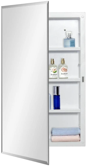 Plastic Medicine Mirror Cabinet for Bathroom 16 x 28 inch, Recessed and Surface Mount Plastic Medicine Mirror Cabinet for Bathroom 16 x 28 inch, Recessed and Surface Mount