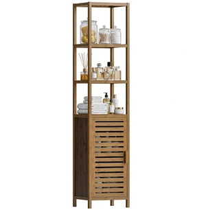 Bathroom Cabinet, Bamboo Floor Cabinet Freestanding Narrow Storage Unit with Removable Shelves, 6 Tier Tall Cabinet, Walnut Bathroom Cabinet, Bamboo Floor Cabinet Freestanding Narrow Storage Unit with Removable Shelves, 6 Tier Tall Cabinet, Walnut